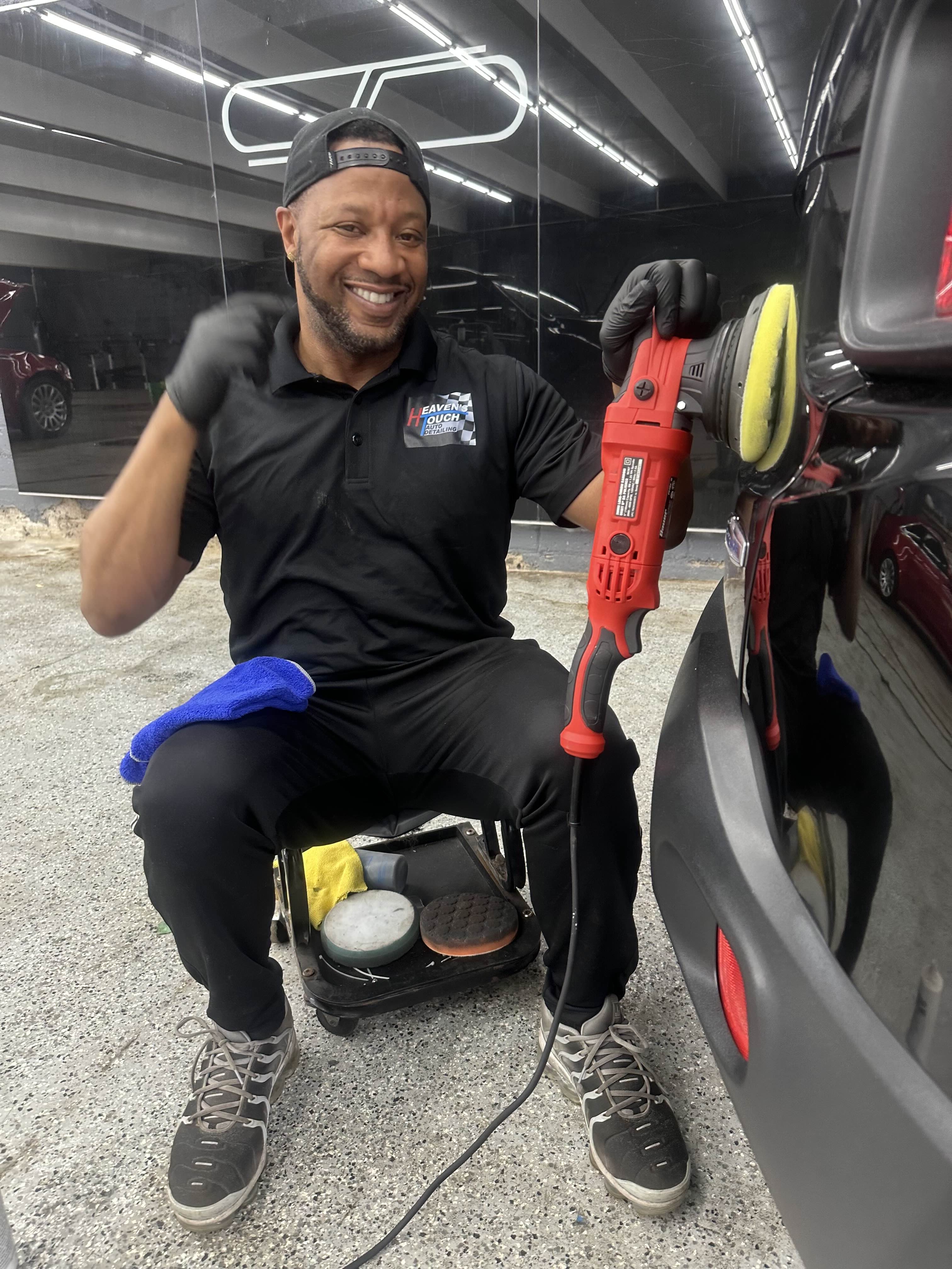 Owner Polishing Vehicle with Professional Equipment